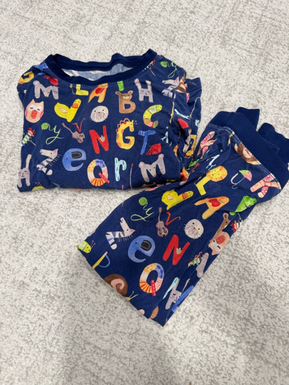 Little Sleepies Navy Alphabet Print Pajama Set with Multi-Color Letters